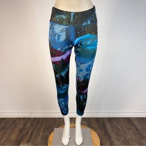 ❤️ Reebok Yoga Scenic Leg S Blue Purple Mountain Print PlayDry Leggings